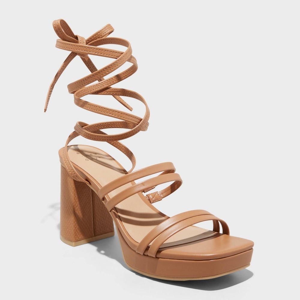 Elegant Tan Strappy Block Heel Sandals